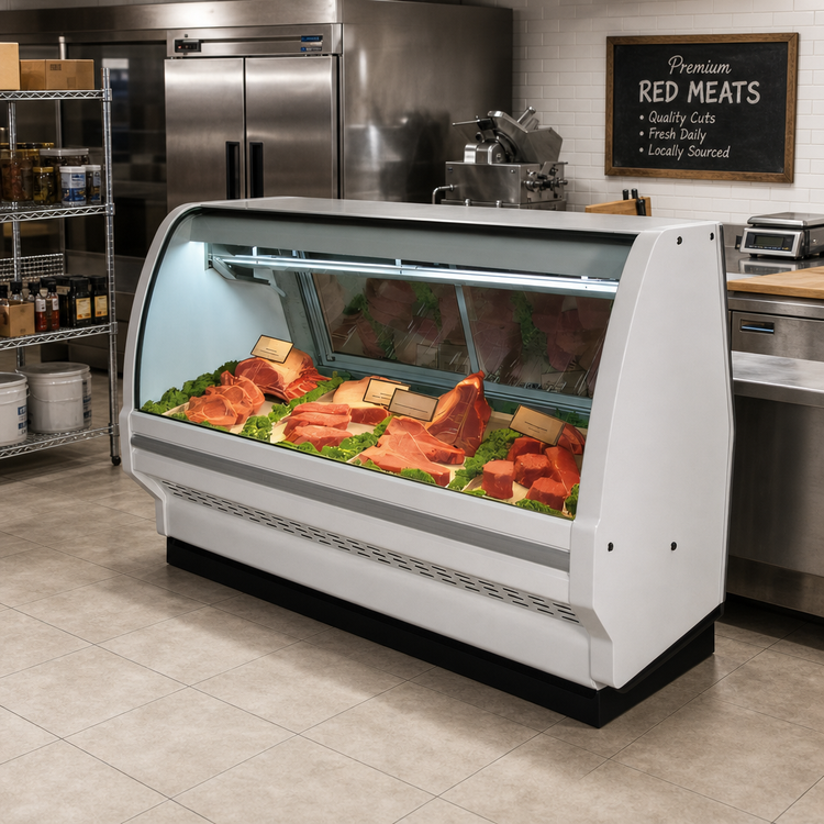Product image #2 for Howard-McCray 40E Series 51-1/2-Inch Remote Curved Glass Red Meat Service Case with LED Lighting, White