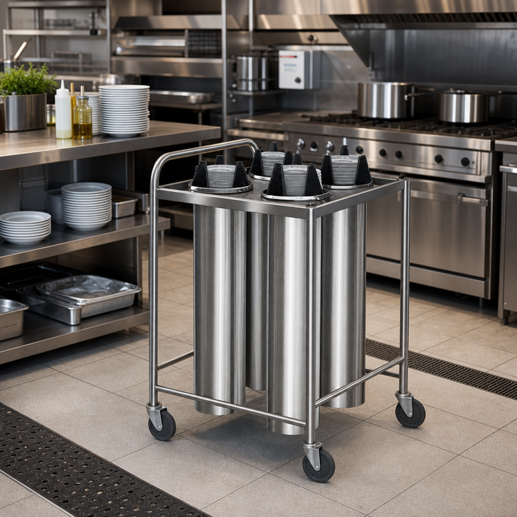 Product image #2 for Dinex DXP4ATGH7 Heated Open Tubular Mobile Dish Dispenser with 4 Tubes