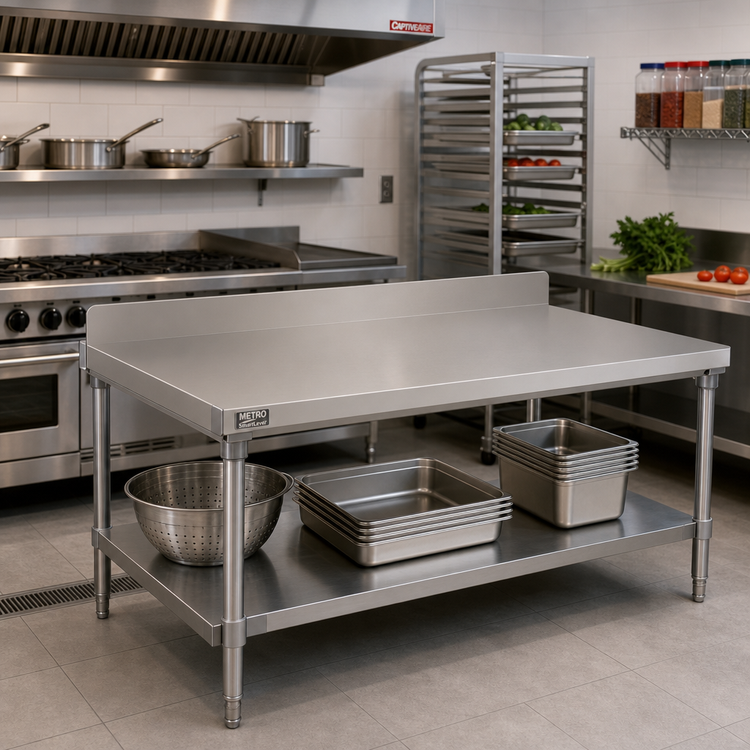Product image #3 for Metro SmartLever 30 x 54 Stainless Steel Work Surface with 4-Inch Backsplash