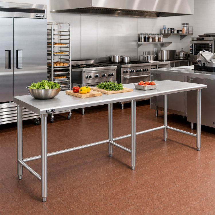 Product image #2 for Eagle Deluxe Series 120" x 24" 16 Gauge 300 Series Stainless Steel Flat Top Work Table with Open Tubular Base
