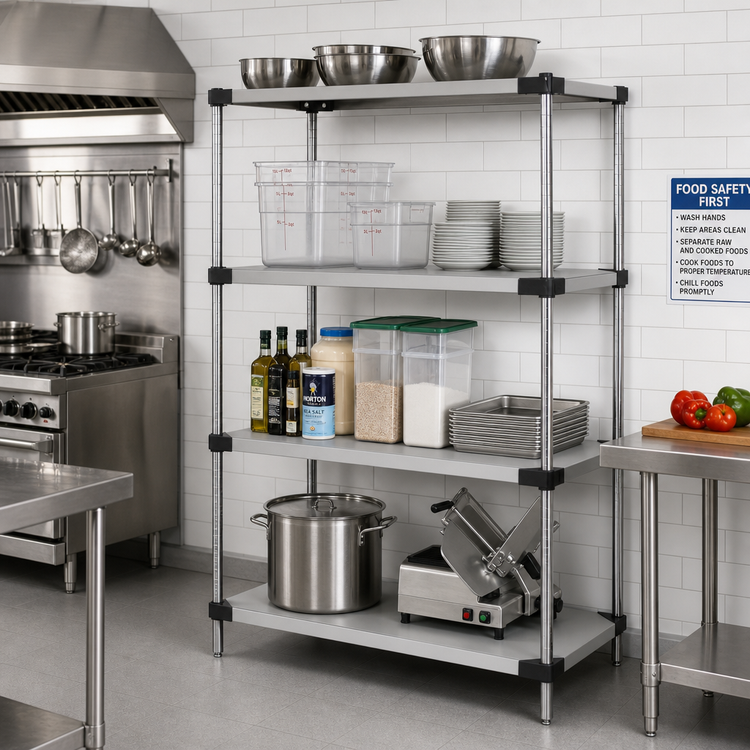 Product image #2 for Quantum Solid Stainless Steel Shelving Starter Kit with 4 Shelves, 60-Inch W x 21-Inch D x 74-Inch H