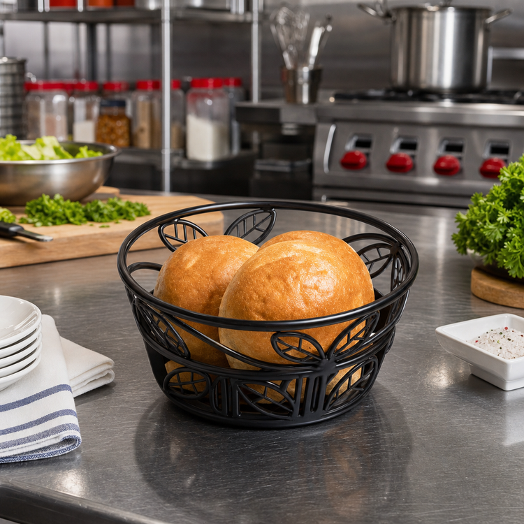 Product image #2 for American Metalcraft 8-Inch Round Black Wrought Iron Leaf Design Bread Basket