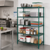 Thumbnail image #2 for Quantum 54 x 21 x 74 Inch Stationary Wire Shelving Starter Kit, 5 Shelves, Green Epoxy Antimicrobial, 600-800 lb Capacity
