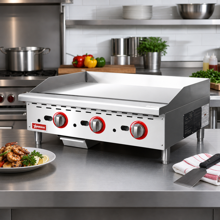 Product image #2 for Omcan USA 36-Inch Countertop Natural Gas Griddle with 24 x 20.7-Inch Cooking Surface and LP Conversion Kit