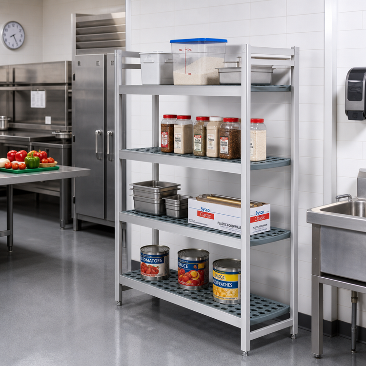 Product image #2 for Fermostock 4-Tier Starter Polymer Shelving Unit, 26"W x 22"D x 83"H, Gray Deep-Anodized Aluminum