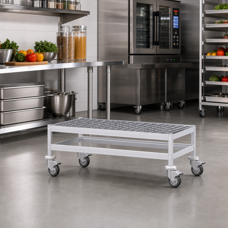 Product image #2 for Fermostock Mobile Louvered Aluminum Dunnage Rack with Casters, 31W x 18D x 17H, 800 lb. Capacity