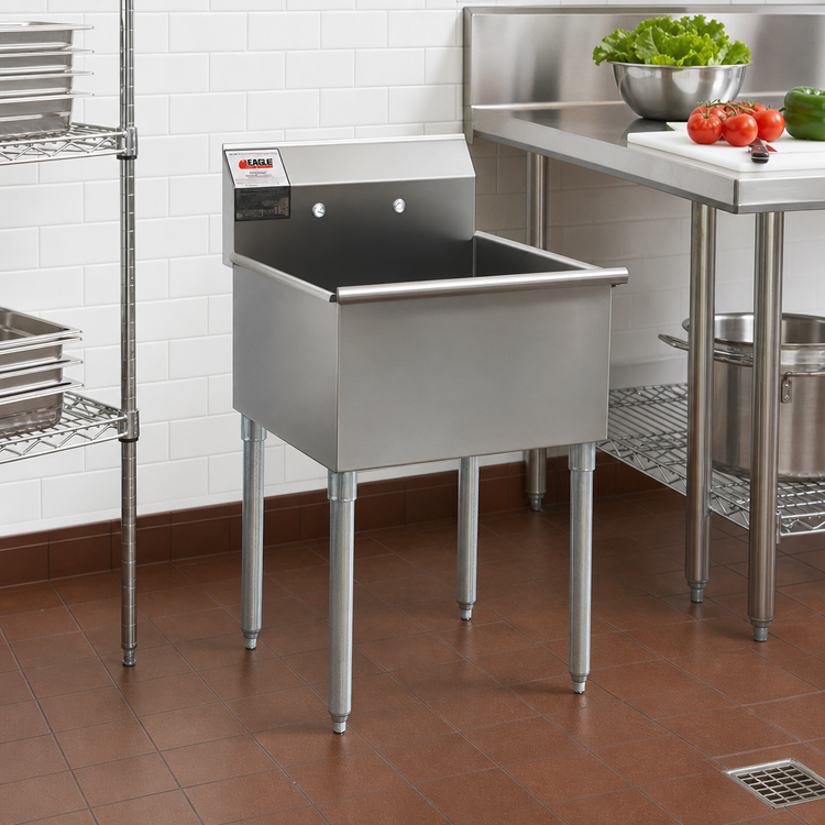 Product image #2 for Eagle Group Square Corner One-Compartment Utility Sink, 24 x 21 Inch Bowl, 16-Gauge 430 Stainless Steel, Galvanized Legs