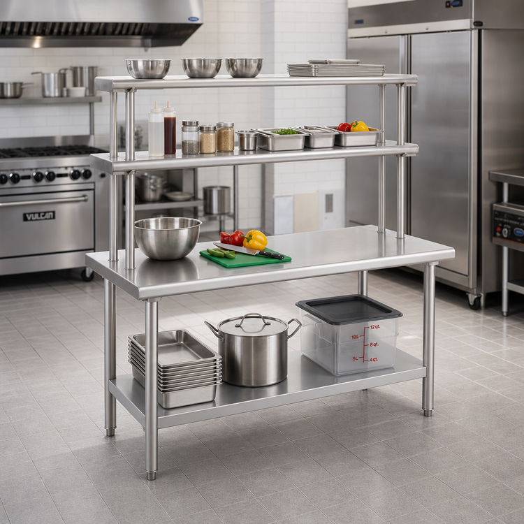 Product image #2 for Spec-Master SE Series Stainless Steel Work Table with 2-Tier Flex-Master Overshelf Kit, 60W x 30D x 35-1/8H