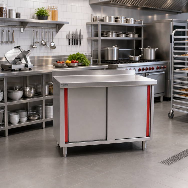 Product image #2 for Eagle Spec-Master Marine Series 14 Gauge Stainless Steel Enclosed Work Table with Sliding Doors, 48 x 24 Inches