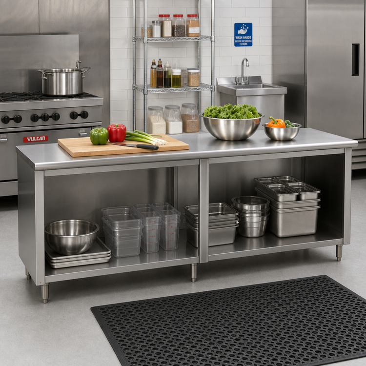 Product image #2 for Advance Tabco Special Value Series 108-Inch W x 30-Inch D Economy Open Base Work Table, Flat Top, 16 Gauge 304 Stainless Steel
