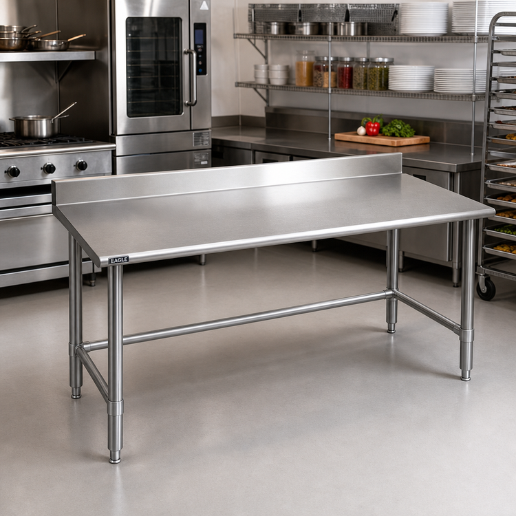 Product image #2 for Eagle Deluxe Series 144 x 30-Inch Stainless Steel Work Table with 4-1/2-Inch Backsplash