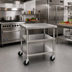 Thumbnail image #2 for Dinex DXP7051 30 x 30-Inch Stainless Steel Utility Table, Open Base with 2 Shelves, 5-Inch Swivel Casters