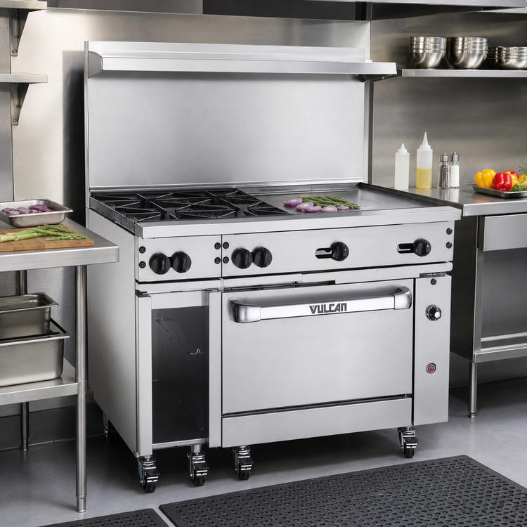 Product image #2 for Vulcan Endurance 48-Inch Gas Restaurant Range with 2 Open Burners, 36-Inch Griddle, and Convection Oven