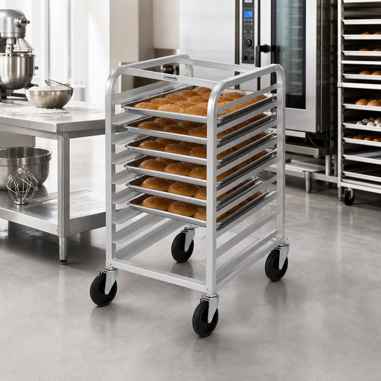 Product image #2 for Channel Manufacturing Half-Height Aluminum Side-Load Bun Pan Rack for 9 Full-Size Sheet Pans