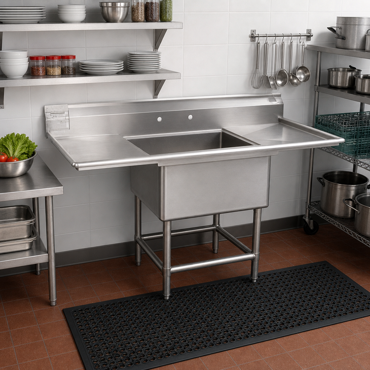 Product image #2 for Eagle Spec-Master 1-Compartment 14-Gauge 304 Stainless Steel Sink with Dual Drainboards, 74W x 31D