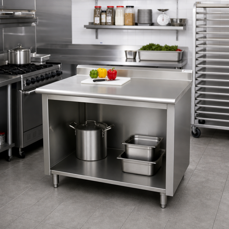Product image #2 for Advance Tabco Special Value Series 60" x 24" Economy Open Base Work Table with 5" Backsplash and 16-Gauge 304 Stainless Steel Top