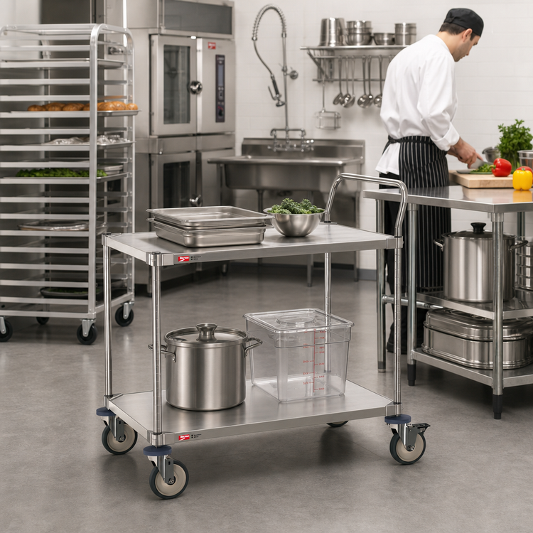 Product image #2 for Metro Type 316 Stainless Steel Utility Cart with 2 Solid Shelves, 24 x 36 Inches