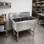 Thumbnail image #2 for John Boos 2B184-X 2-Compartment Stainless Steel Commercial Sink, 18" x 18" x 14" Bowls, 10" Backsplash, Floor Model