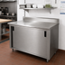 Thumbnail image #2 for Advance Tabco Special Value Economy Enclosed Work Table with Cabinet Base and Sliding Doors, 84 x 30 Inch, 16-Gauge 304 Stainless Steel Top, 5 Inch Backsplash