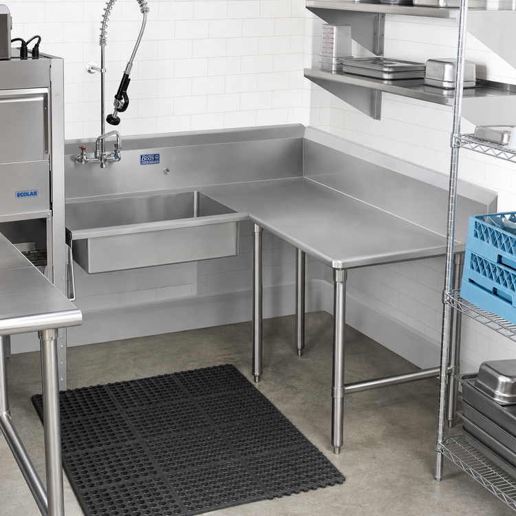 Product image #2 for John Boos Pro-Bowl Corner Soiled Dishtable, L-Shaped, 60-Inch Machine Side x 96-Inch End, Right-to-Left, 14-Gauge 304 Stainless Steel