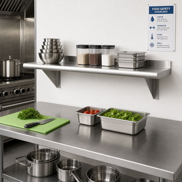 Product image #2 for Advance Tabco 60 Inch W x 12 Inch D Wall-Mounted Stainless Steel Shelf, 16 Gauge, 304 Satin Finish