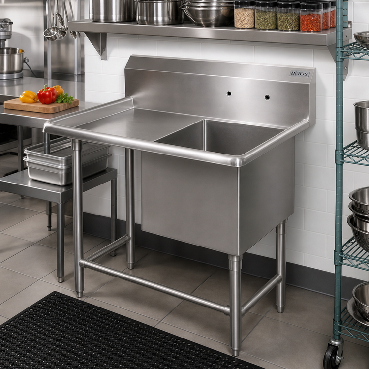Product image #2 for John Boos Pro-Bowl 1-Compartment Stainless Steel Sink with Left Drainboard and Legs