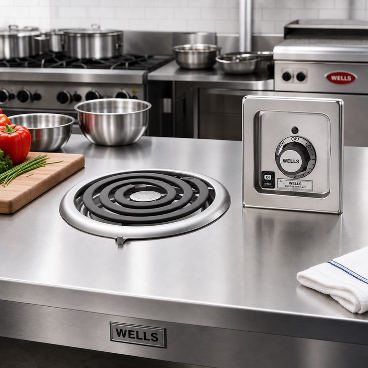 Product image #2 for Wells 10-Inch Built-In Electric Single-Burner Hot Plate with Flat Spiral Element and Stainless Steel Drip Tray