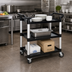 Thumbnail image #2 for Steel Works Stainless Three-Tier Bus Cart with Plastic Shelves and Braked Casters