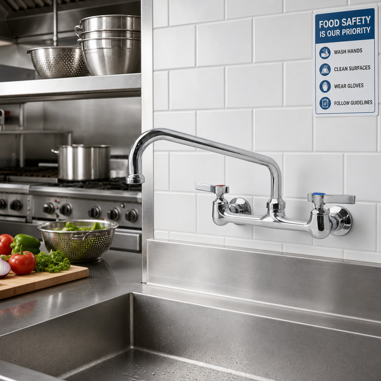 Product image #2 for Wall-Mount Pre-Rinse Faucet with 8-Inch Centers and 12-Inch Swing Spout