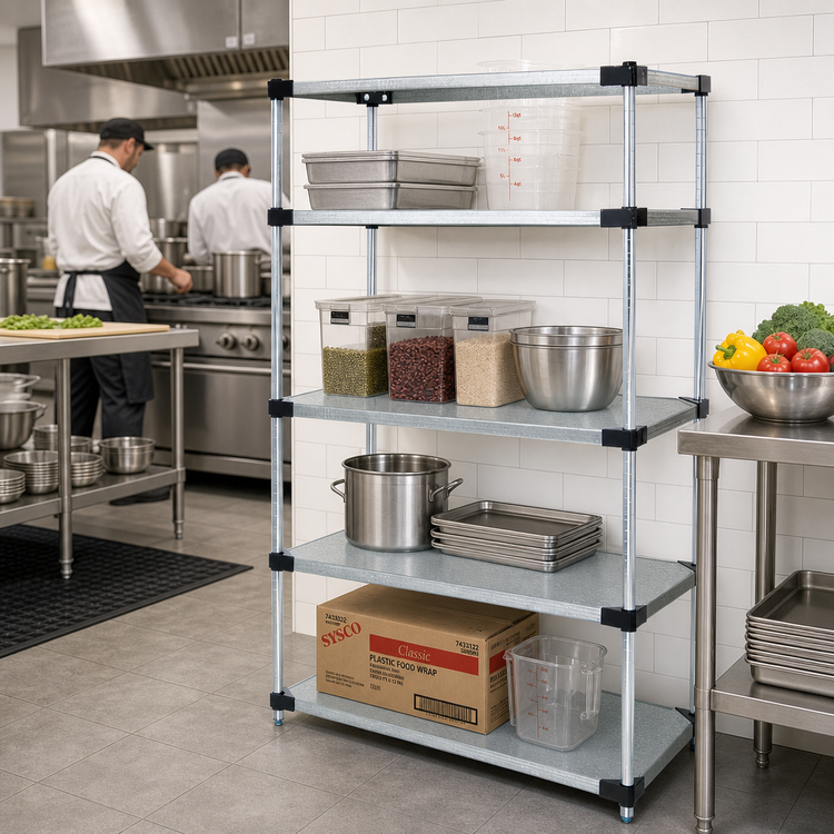 Product image #2 for Quantum 24 x 18 x 54 Inch Stationary Solid Shelving Starter Kit with 4 Shelves and Chrome Posts