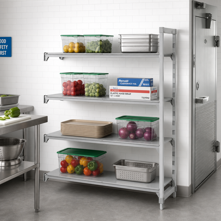 Product image #3 for Cambro Camshelving Premium Stationary 4-Tier Solid Add-On Polymer Shelving Unit, 18-Inch x 48-Inch x 64-Inch, Speckled Gray