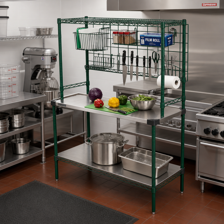 Product image #2 for Metro SmartWall All-in-One Stainless Steel Prep Station with Mounted Grid and Accessories, 48 x 18 Inches