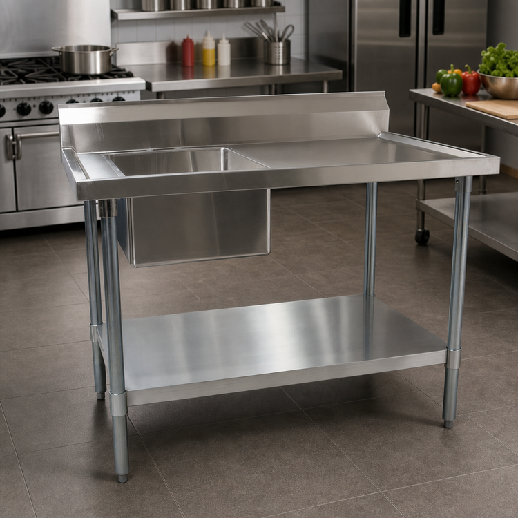 Product image #2 for BK Resources 60-Inch x 30-Inch Stainless Steel Prep Sink Work Table with Left-Side Sink and 6-Inch Backsplash