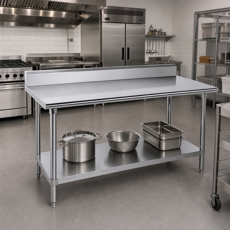 Product image #2 for Advance Tabco 120-Inch x 30-Inch 304 Stainless Steel Work Table with 5-Inch Backsplash and Adjustable Undershelf