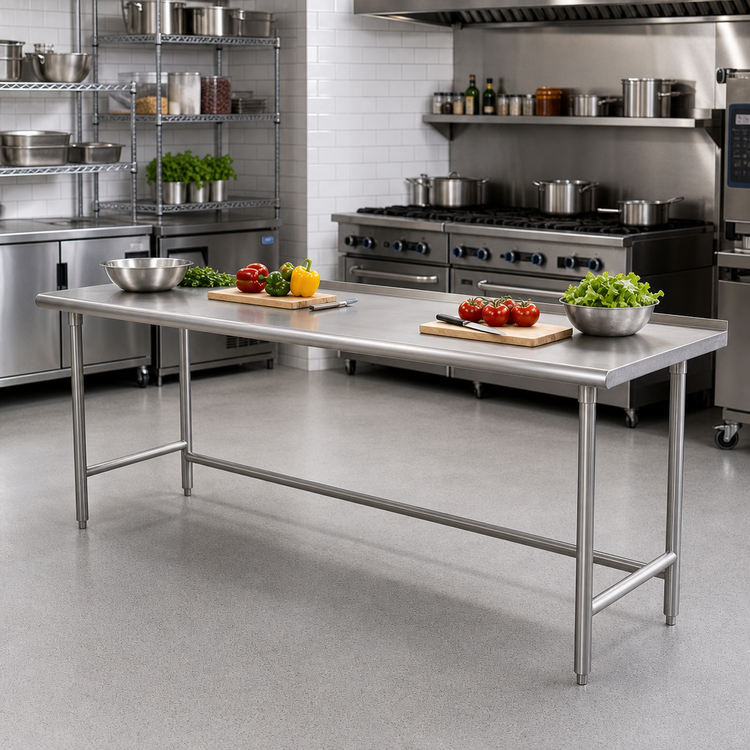 Product image #2 for Advance Tabco 108-Inch x 36-Inch 304 Stainless Steel Open Base Work Table with 1-1/2-Inch Rear Up-Turn