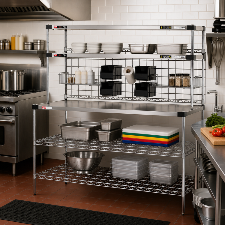 Product image #3 for Metro2Go 60-Inch Stainless Steel Prep Workstation with Overhead Heated Shelves
