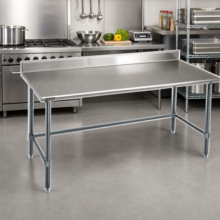 Product image #2 for Eagle Group Budget Series 84-Inch x 30-Inch Stainless Steel Work Table with 4-1/2-Inch Backsplash and Galvanized Tubular Base