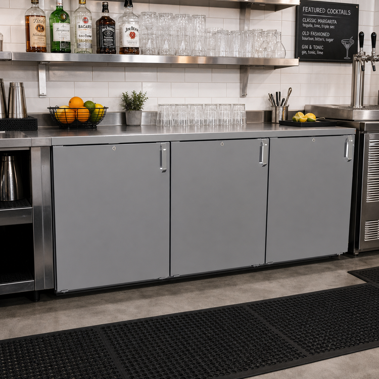 Product image #2 for Glastender LPDS72 Low Profile Back Bar Dry Storage Cabinet, 72 Inch, Three-Section, Non-Refrigerated