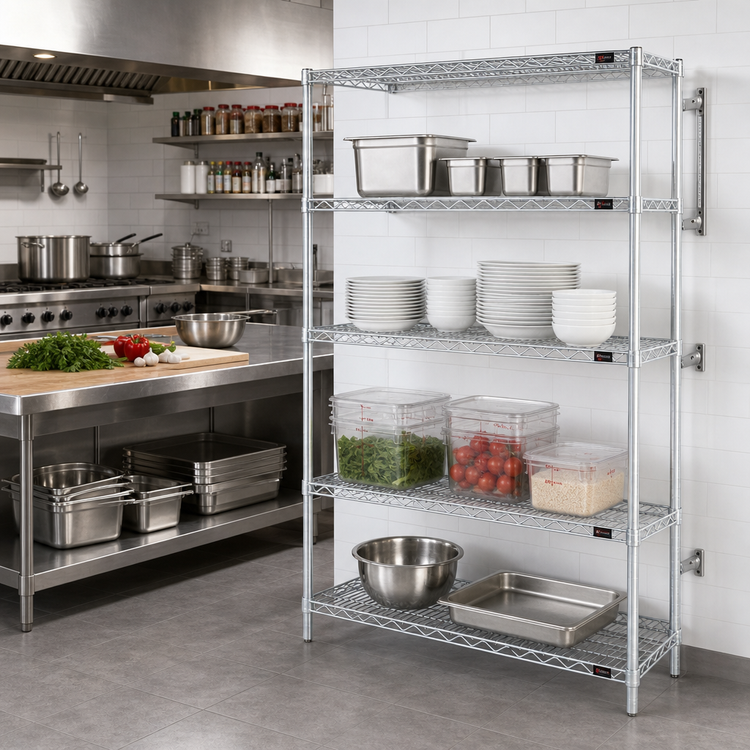 Product image #2 for EAGLEbrite 4-Tier Add-On Wire Shelving Unit, 30W x 21D x 63H, Zinc Finish
