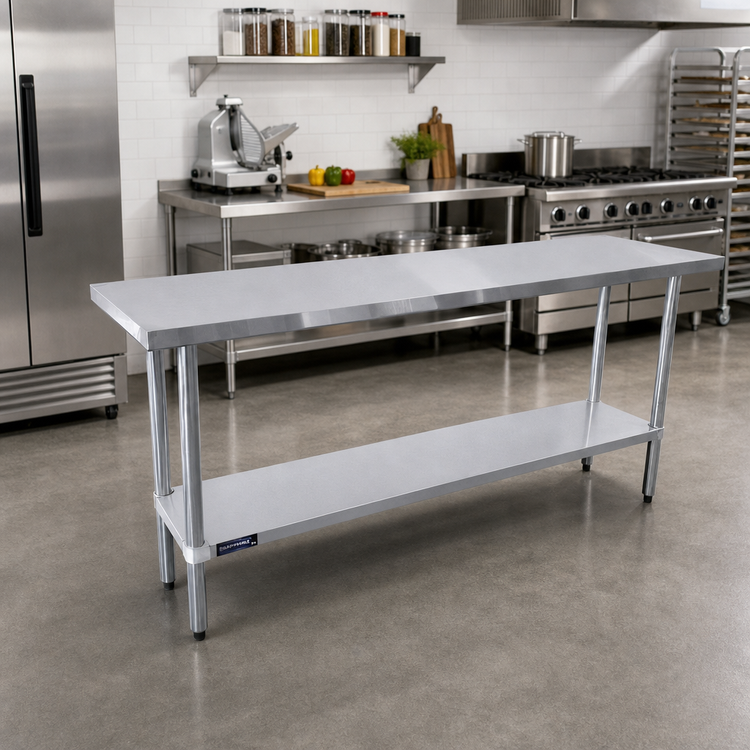 Product image #2 for Sapphire 60 Inch x 36 Inch 18/430 Stainless Steel Flat Top Work Table with Galvanized Legs and Undershelf