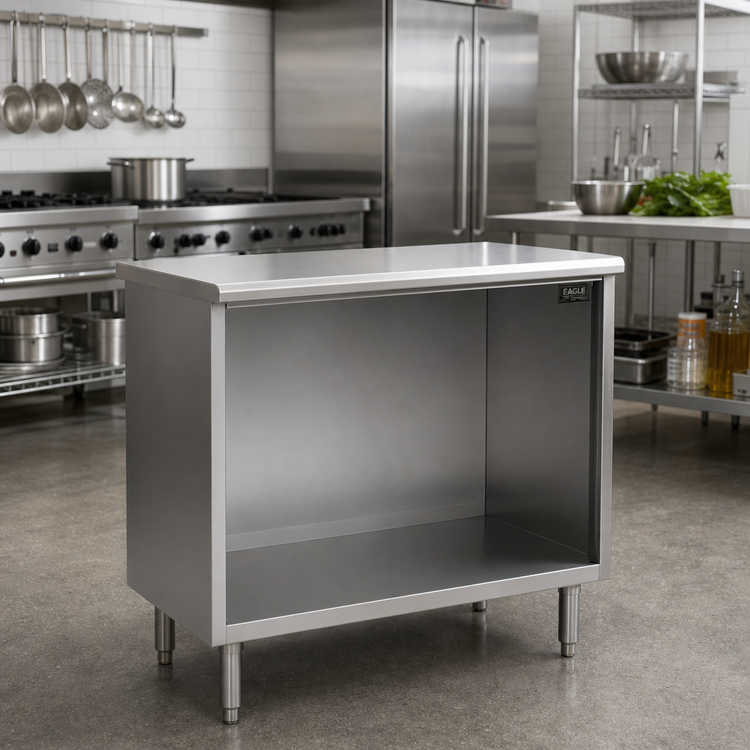 Product image #2 for Eagle Spec-Master Open Front Stainless Steel Cabinet Base Work Table, 60 x 24 Inches, Flat Top