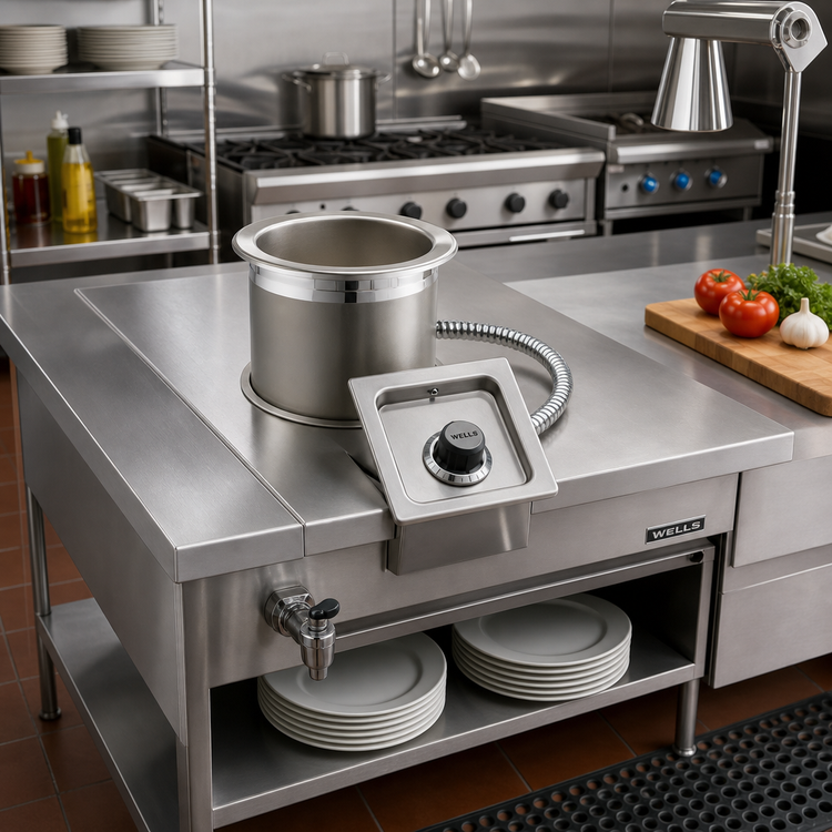 Product image #2 for Wells SS-4TDU Top-Mount Built-In Electric Food Warmer for 4-Quart Round Inserts, Thermostatic, Non-Insulated, With Drain