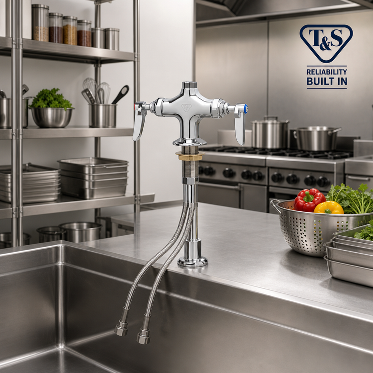 Product image #2 for T&S Brass Single-Hole Deck-Mount Double Pantry Mixing Faucet with Quarter-Turn Cerama Cartridges, Lever Handles, and Swivel Outlet