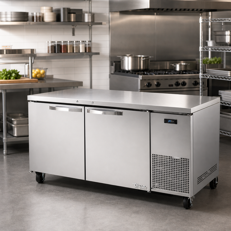 Product image #2 for True SPEC SERIES 2-Section Deep Undercounter Refrigerator, 33°F to 38°F, Self-Contained Side-Mounted, Stainless Steel