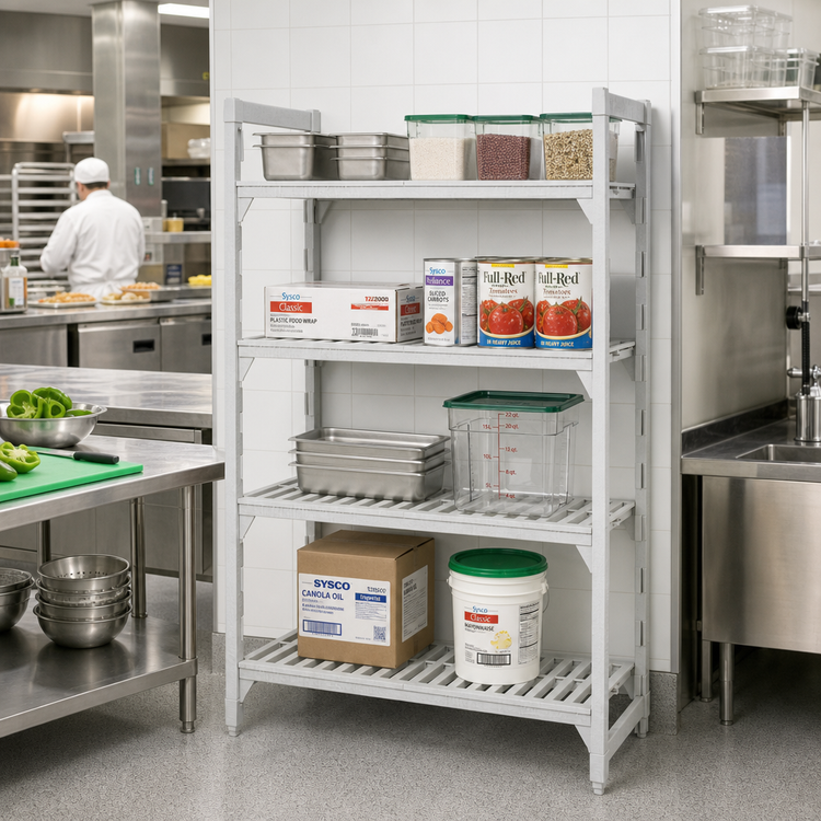 Product image #3 for Cambro Camshelving Premium 4-Shelf Vented Stationary Starter Shelving Unit, 24 x 36 x 64 Inches, Speckled Gray