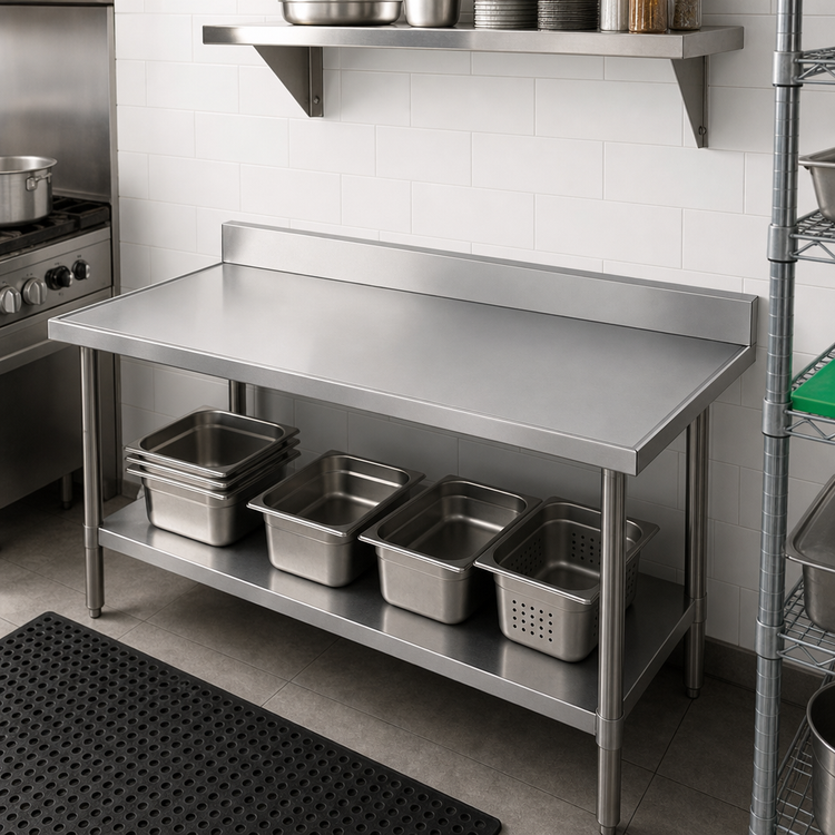 Product image #2 for Advance Tabco VCTF-244 48-Inch x 25-Inch Stainless Steel Countertop with 5-Inch Backsplash