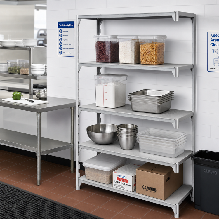 Product image #3 for Cambro Camshelving Premium Solid 4-Shelf Add-On Polymer Shelving Unit, 21 x 30 x 84 Inch, Speckled Gray