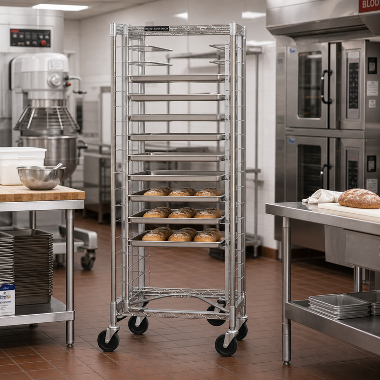 Product image #2 for Metro Super Erecta Mobile End-Load Wire Bun Pan Rack, 20-Pan Capacity, 5-Inch Swivel Casters