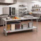 Thumbnail image #2 for Duke Manufacturing 316-24120 120-Inch x 24-Inch Stainless Steel Work Table, 16-Gauge 300-Series Top, Galvanized Undershelf