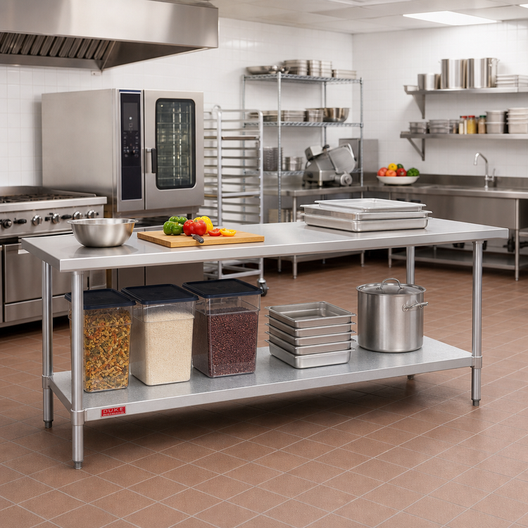 Product image #2 for Duke 120-Inch x 24-Inch Stainless Steel Commercial Work Table with Galvanized Undershelf